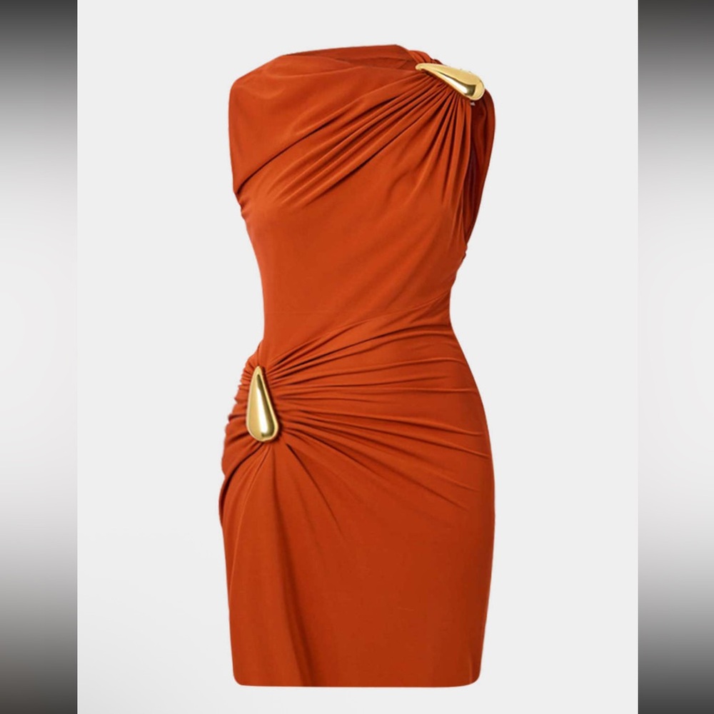 Elegant Orange Dress with Gold Accents